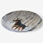 Miniatur Pinscher lassen es Schnee Weihnachten Pappteller (Schrägansicht)