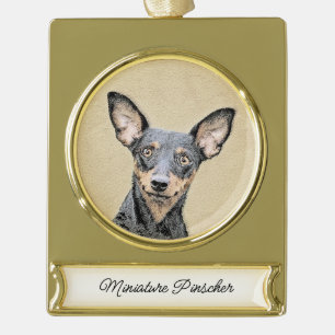 Miniatur Pinscher Malerei Niedlich Original Hunde Banner-Ornament Gold