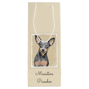Miniatur Pinscher Malerei Niedlich Original Hunde  Geschenktüte Für Weinflaschen