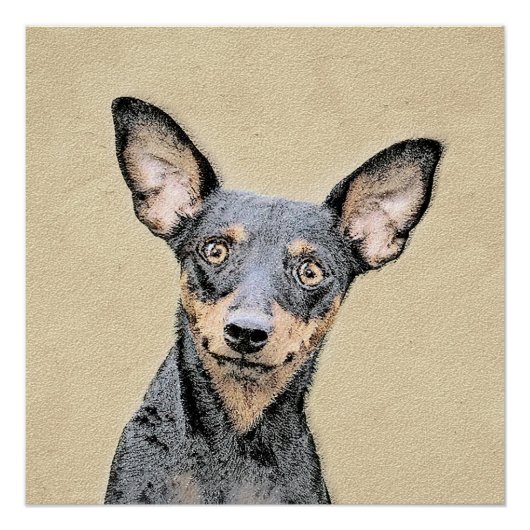 Miniatur Pinscher Malerei Niedlich Original Hunde Poster (Vorderseite)