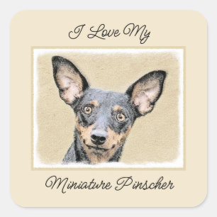 Miniatur Pinscher Malerei Niedlich Original Hunde Quadratischer Aufkleber