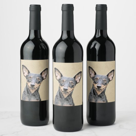 Miniatur Pinscher Malerei Niedlich Original Hunde Weinetikett (Flaschen)