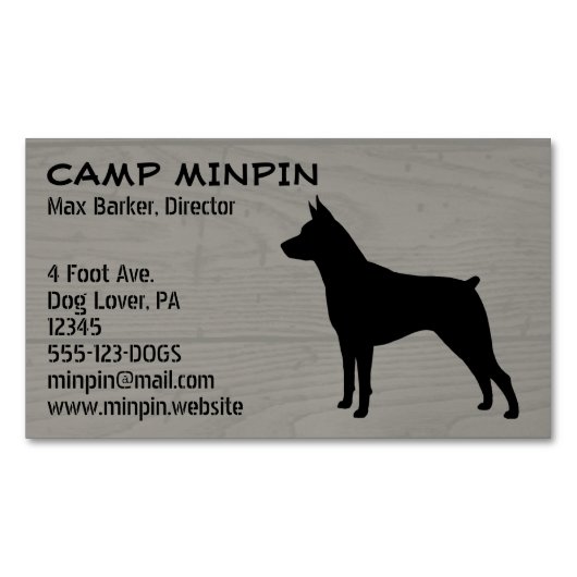 Miniatur Pinscher Silhouette MinPin Holzstil Magnetische Visitenkarte (Vorderseite)
