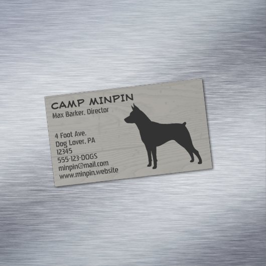 Miniatur Pinscher Silhouette MinPin Holzstil Magnetische Visitenkarte (Beispiel)