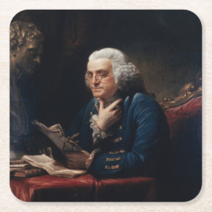 Miniatur-Porträt, Benjamin Franklin Gründungsvater Rechteckiger Pappuntersetzer
