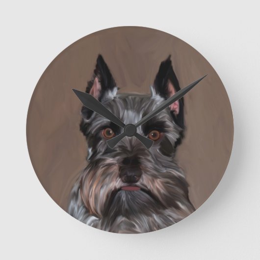 Miniatur Schnauzer Aquarellmalerei Runde Wanduhr (Vorderseite)