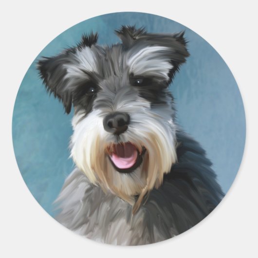 Miniatur Schnauzer Aquarellmalerei Runder Aufkleber (Vorderseite)