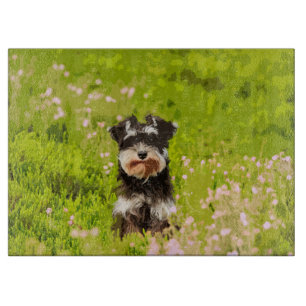 Miniatur Schnauzer Aquarellmalerei Schneidebrett