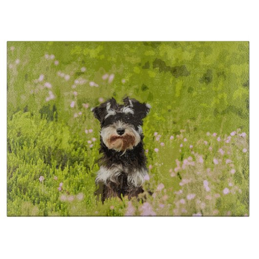 Miniatur Schnauzer Aquarellmalerei Schneidebrett (Vorderseite)