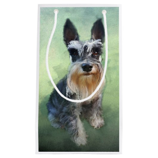 Miniatur Schnauzer Dog Aquarellmalerei Kleine Geschenktüte (Vorderseite)