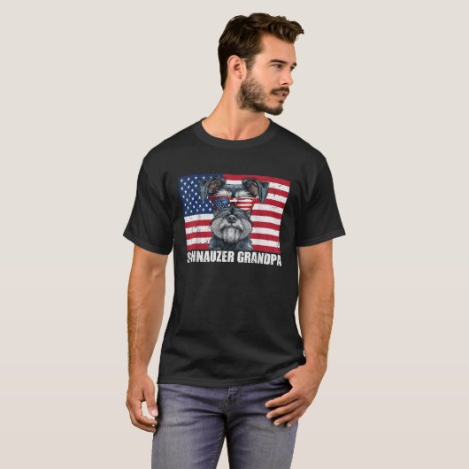 Miniatur Schnauzer Grandpa Dog Lover US Flag 4. T-Shirt (Vorne ganz)