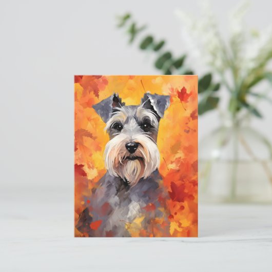 Miniatur Schnauzer HerbstErntedank Postkarte (Stehend Vorderseite)
