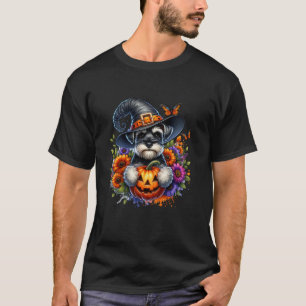 Miniatur Schnauzer Hund Halloween Hexe Beängstigen T-Shirt