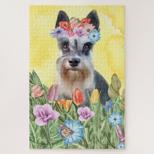 Miniatur-Schnauzer-Hunde-Blume Puzzle (Vertikal)