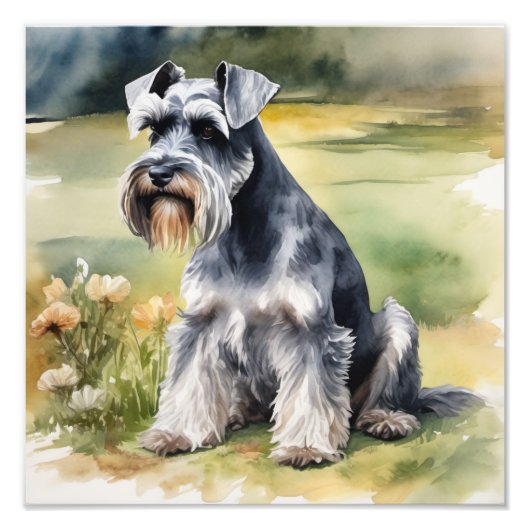 Miniatur Schnauzer im Garten - Wasserfarbe Fotodruck (Vorne)