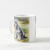 Miniatur Schnauzer im Garten - Wasserfarbe Kaffeetasse (Vorderseite Links)