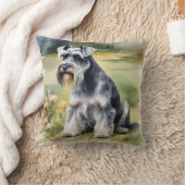 Miniatur Schnauzer im Garten - Wasserfarbe Kissen (Decke)
