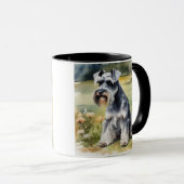 Miniatur Schnauzer im Garten - Wasserfarbe Tasse (VorderseiteRechts)