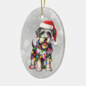 Miniatur Schnauzer in Weihnachtsbeleuchtung eingep Keramik Ornament (Links)