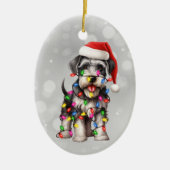 Miniatur Schnauzer in Weihnachtsbeleuchtung eingep Keramik Ornament (Vorne)
