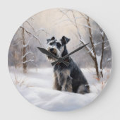 Miniatur Schnauzer lassen es Schnee Weihnachten Große Wanduhr (Vorderseite)