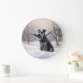 Miniatur Schnauzer lassen es Schnee Weihnachten Große Wanduhr (Zuhause)