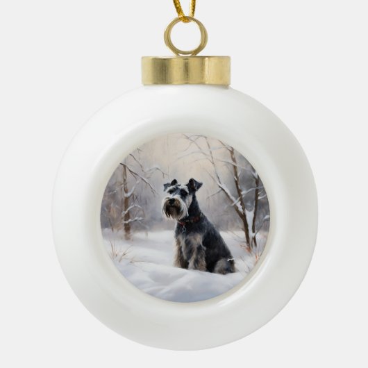 Miniatur Schnauzer lassen es Schnee Weihnachten Keramik Kugel-Ornament (Vorderseite)
