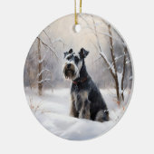 Miniatur Schnauzer lassen es Schnee Weihnachten Keramik Ornament (Links)