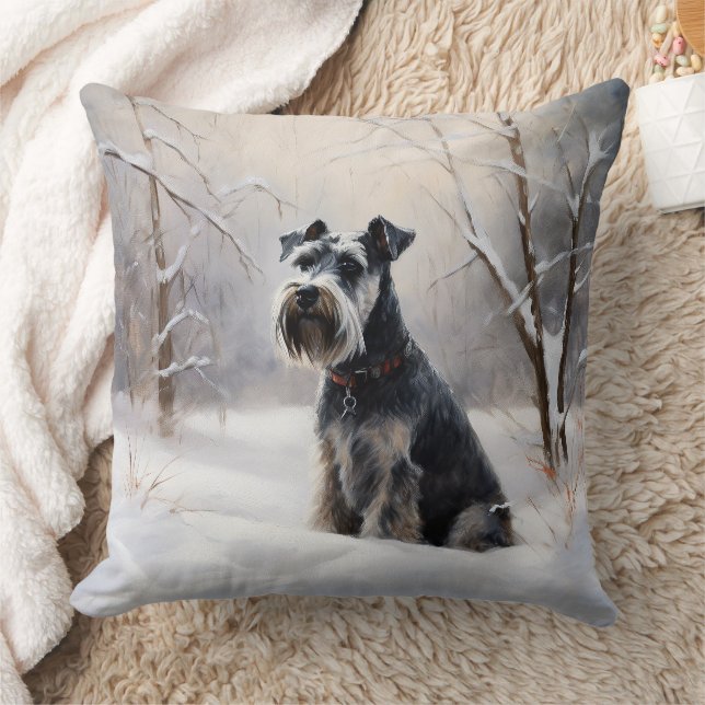 Miniatur Schnauzer lassen es Schnee Weihnachten Kissen (Decke)
