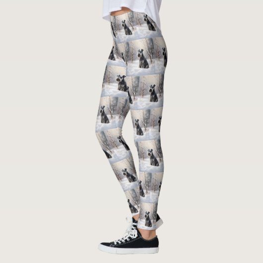 Miniatur Schnauzer lassen es Schnee Weihnachten Leggings (Links)