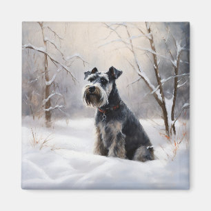 Miniatur Schnauzer lassen es Schnee Weihnachten Magnet
