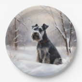 Miniatur Schnauzer lassen es Schnee Weihnachten Pappteller (Vorderseite)