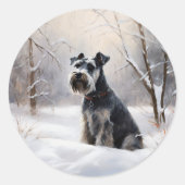 Miniatur Schnauzer lassen es Schnee Weihnachten Runder Aufkleber (Vorderseite)