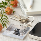 Miniatur Schnauzer lassen es Schnee Weihnachten Schlüsselanhänger (Vorderseite rechts)