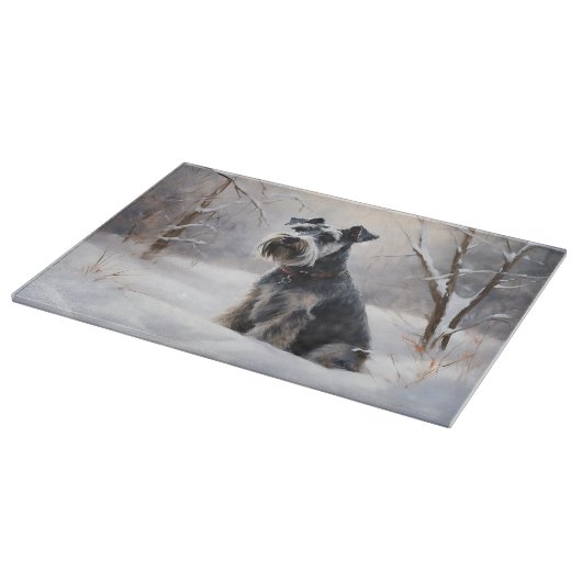 Miniatur Schnauzer lassen es Schnee Weihnachten Schneidebrett (Ecke)
