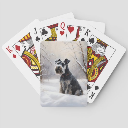 Miniatur Schnauzer lassen es Schnee Weihnachten Spielkarten (Rückseite)