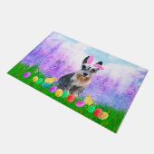 Miniatur Schnauzer mit Ostereiern Bunny Chicks Fußmatte (Schrägansicht)