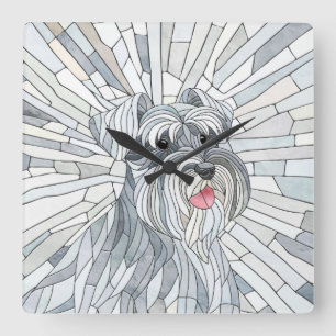 Miniatur Schnauzer Mosaik Art Quadratische Wanduhr