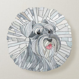 Miniatur Schnauzer Mosaik Art Rundes Kissen