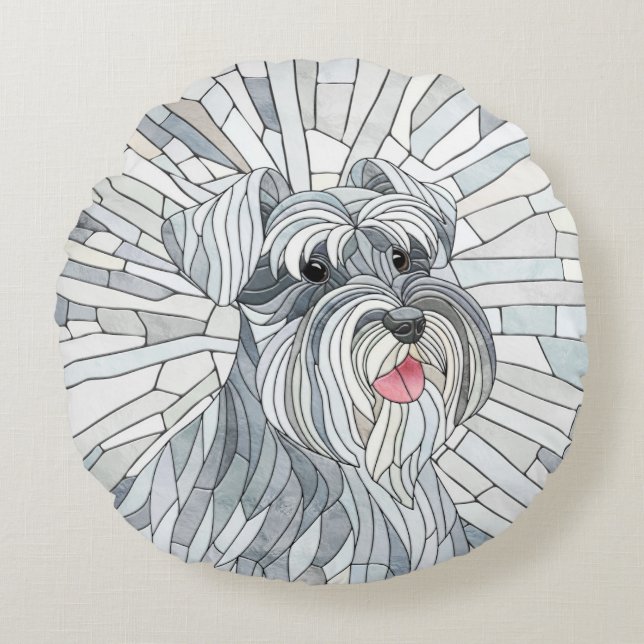 Miniatur Schnauzer Mosaik Art Rundes Kissen (Vorderseite)