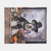 Miniatur Schnauzer Pumpkins Halloween Beängstigend Fleecedecke (Vorderseite (Horizontal))