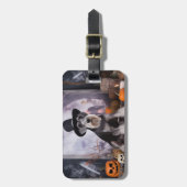 Miniatur Schnauzer Pumpkins Halloween Beängstigend Gepäckanhänger (Vorderseite vertikal)