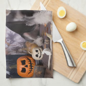 Miniatur Schnauzer Pumpkins Halloween Beängstigend Geschirrtuch (Viertel Falte)