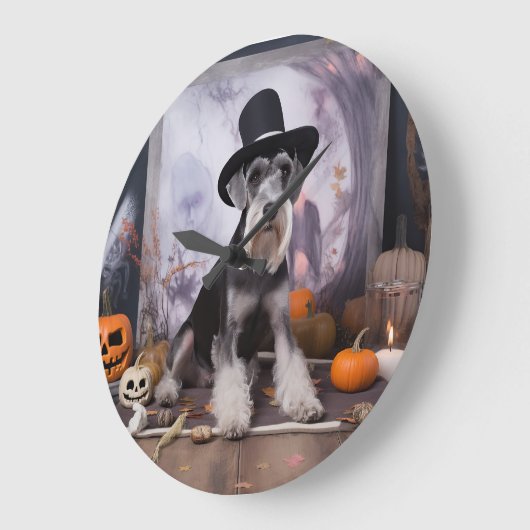 Miniatur Schnauzer Pumpkins Halloween Beängstigend Große Wanduhr (Winkel)