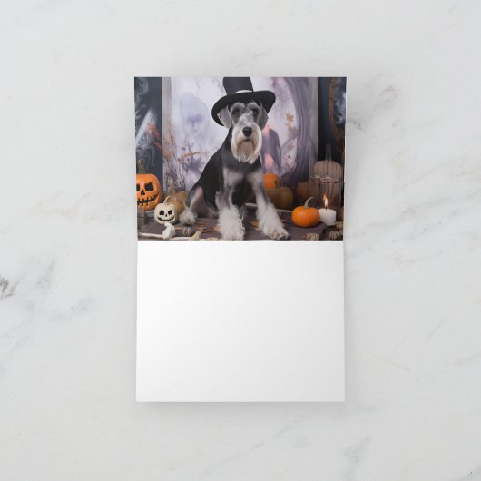 Miniatur Schnauzer Pumpkins Halloween Beängstigend Karte (Innenseite)