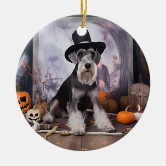 Miniatur Schnauzer Pumpkins Halloween Beängstigend Keramik Ornament (Vorne)