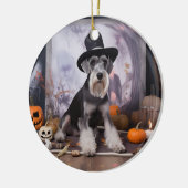 Miniatur Schnauzer Pumpkins Halloween Beängstigend Keramik Ornament (Links)