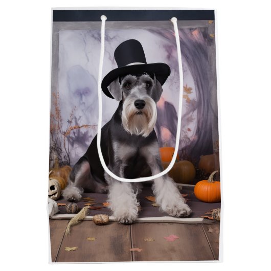 Miniatur Schnauzer Pumpkins Halloween Beängstigend Mittlere Geschenktüte (Rückseite)