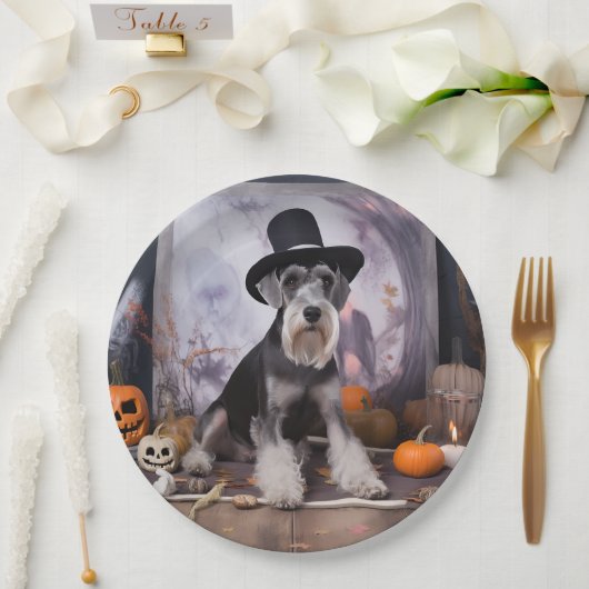 Miniatur Schnauzer Pumpkins Halloween Beängstigend Pappteller (Hochzeit)