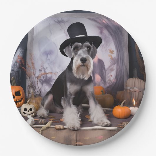 Miniatur Schnauzer Pumpkins Halloween Beängstigend Pappteller (Vorderseite)